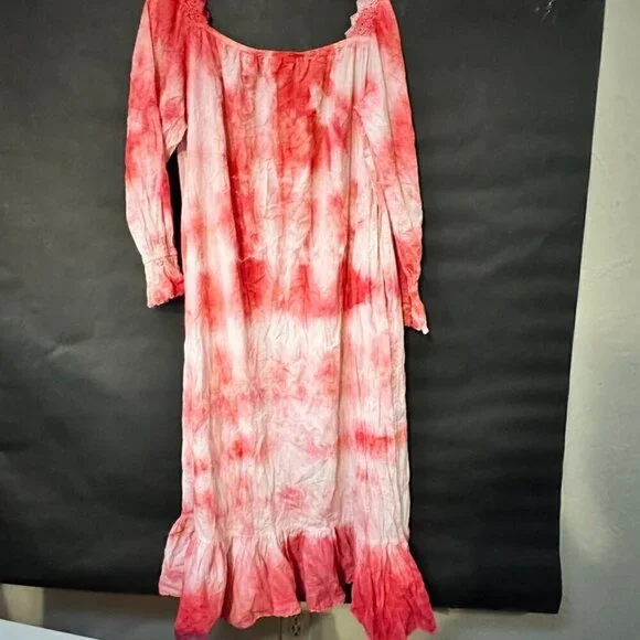 Vintage Victoria's Secret Size Medium Tie Dyed CottageCore Nightgown Prairie Red - Picture 12 of 13
